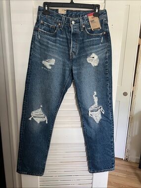 Levi's Straight Distressed Jeans - Dark Blue